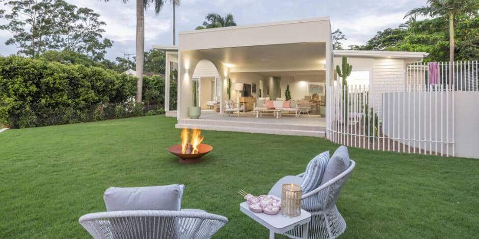 Buderim luxury home backyard with firepit